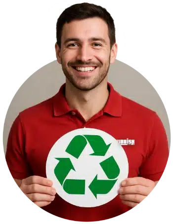 smiling recycling circle man Same Day Office Rubbish Removal Checklist
